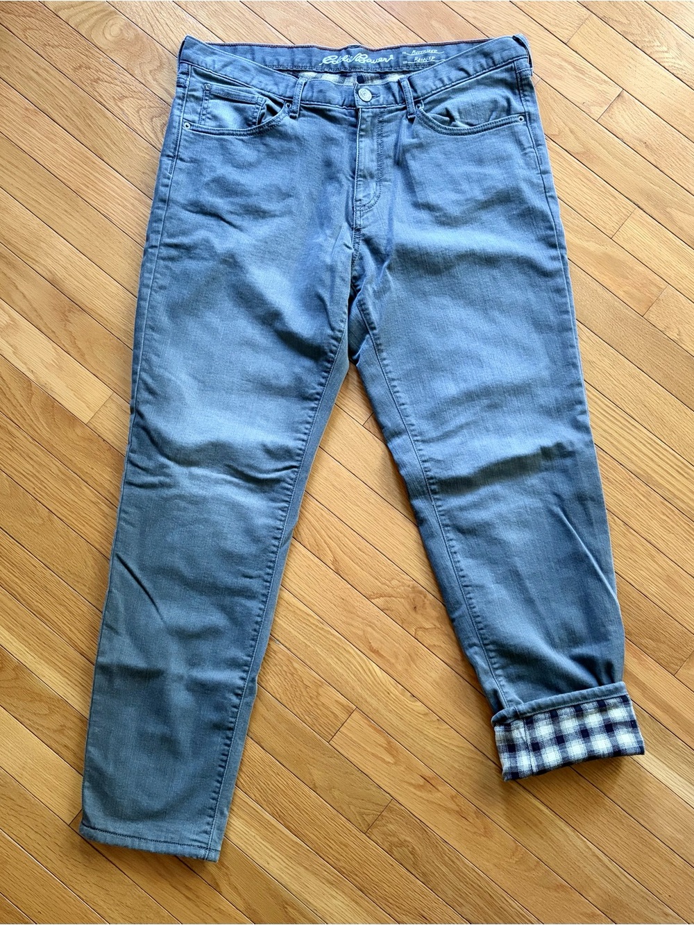Eddie Bauer Flannel Lined Boyfriend Jeans - 12 Gray